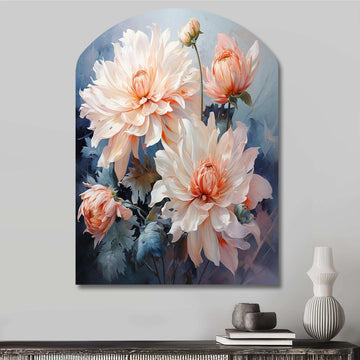 Peach Chrysanthemums Romantic Impression I - Asymmetric Metal Wall Art